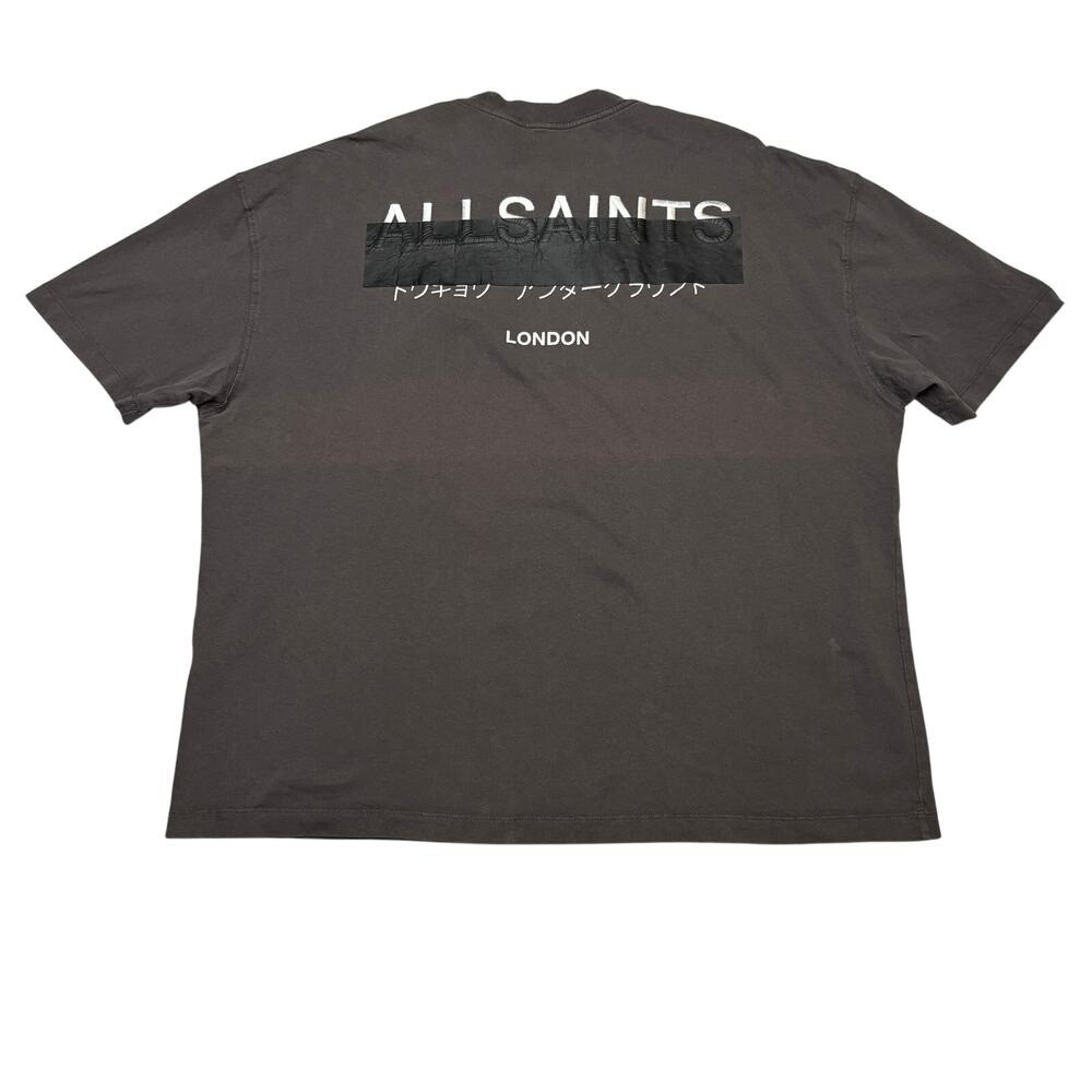 AllSaints Redact Embroidered Short Sleeve Crew Shirt Men's 2XL Oversized Faded